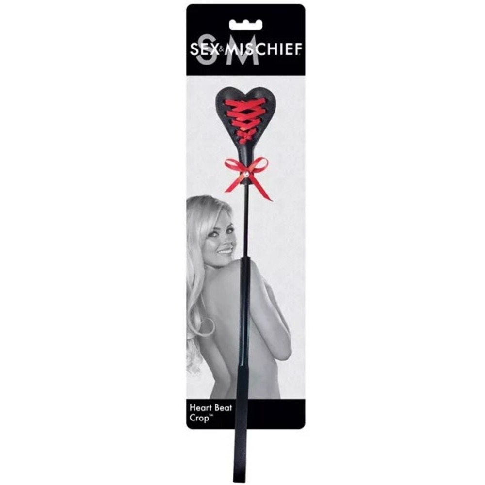 Sex & Mischief Crop Unisex OS Black Heart Beat Crop Heart Lace Up Ribbon Accent